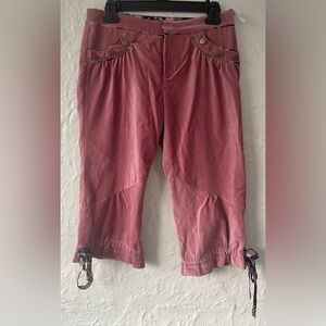 Moiselle dusty rose velvety hot pants, gold sailor buttons, floral ties; size 2
